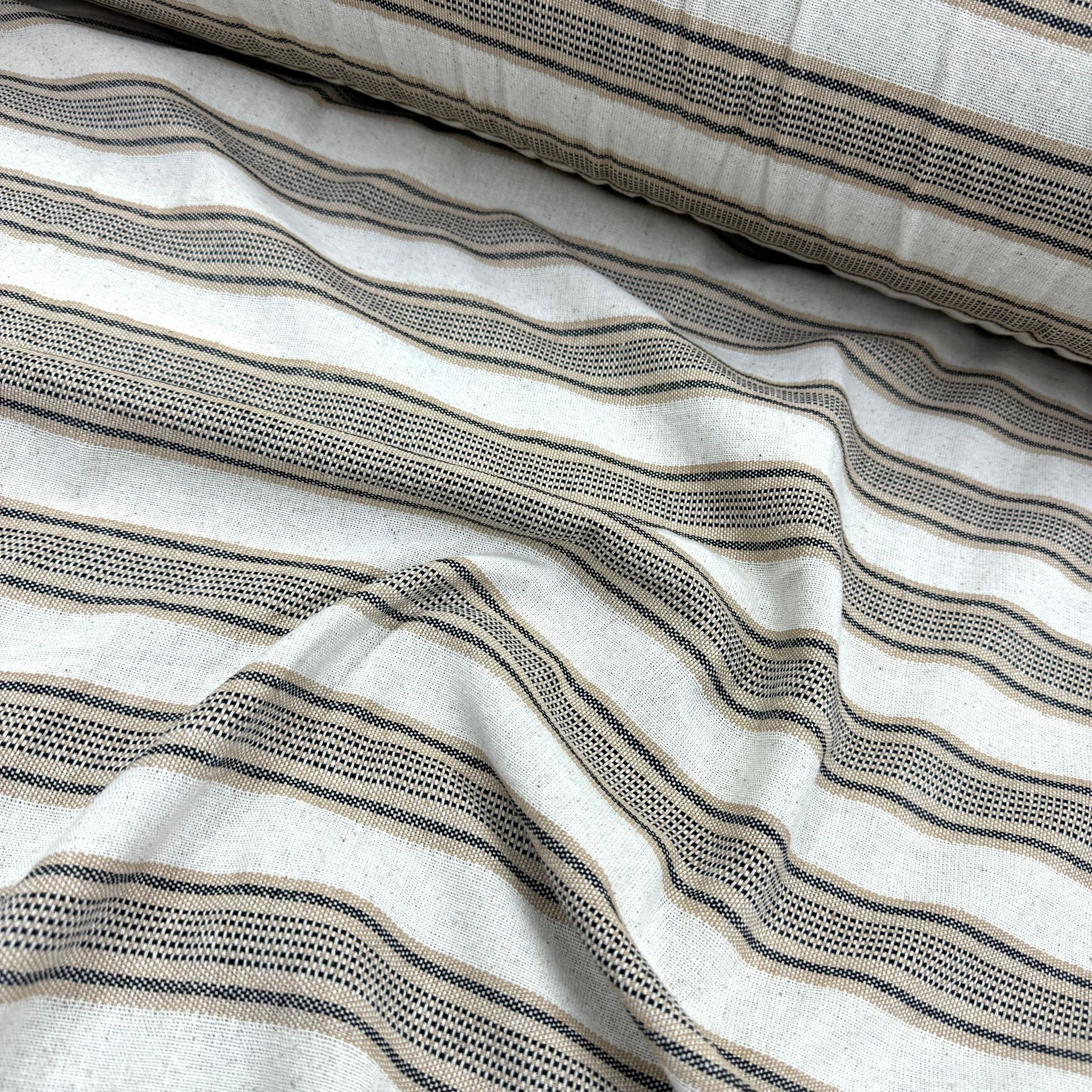 Beige Striped Washed Linen Buldan Cloth - Bej Şeritler Yıkanmış Keten Buldan Bezi